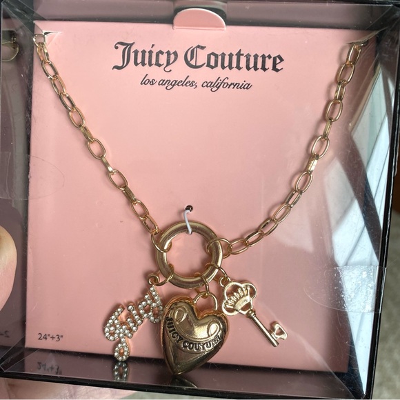 Juicy Couture Necklace with 3 charms - heart juicy and key new in box - Picture 1 of 8